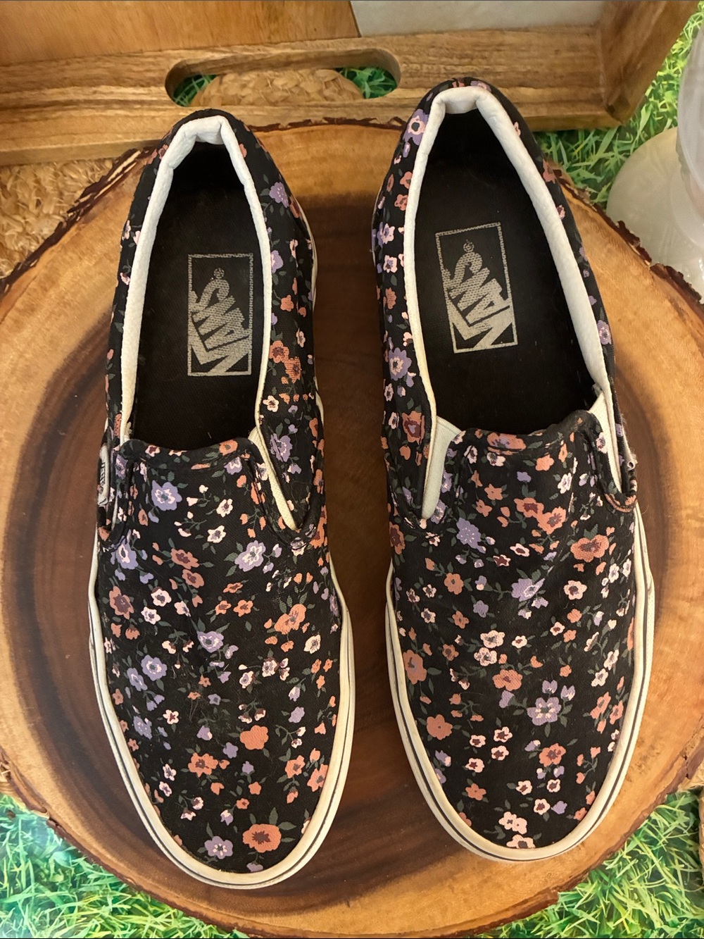 Vans Black Slip-On Sneakers with Pink & Lavender Floral Pattern - Picture 3 of 11